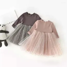 Girl Dresses Toddler Baby Girls 9M-4T Dress Princess T Shirt Mesh Long Sleeve Sequined Stars Tulle For Kids