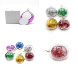 8cm Plastic Christmas Balls DIY Sublimation Blank Glitter Bauble Xmas Tree Ornament Inside Tinsel Clear PC Ball Party Decor Therma3988330