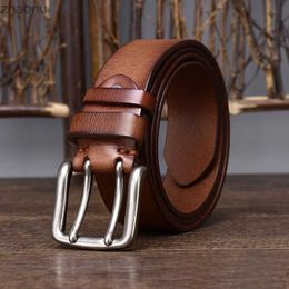 Belts 3.8cm Width Mens Cowskin Genuine Leather Belt Vintage Jeans Belt Strap Double Pin Buckle Designer Belts For Men Male Gift XW