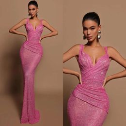 Straps Elegant Sexy Pink Pleats Evening Mermaid Prom Dress Sequins Long Dresses For Special Ocns es