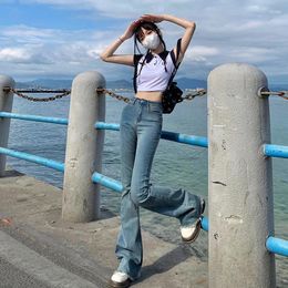 Women's Jeans Selling Summer Bunched Edge High Elastic Bell Bottomed Pants With Slight Flares And Waisted For Slim Fit