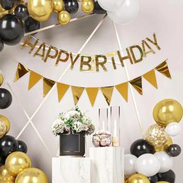 Party Decoration 2pcs Set 16.4ft Gold Paper Card Pennant Banner Flags Birthday Happy