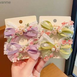 Hair Accessories 2 pieces of children toddlers babies girls hair bows lace pearls cute flower embroidery lace hair clips childrens hair clips WX