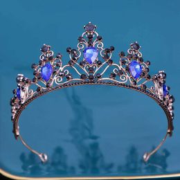 Tiaras Baroque Vintage Girls Crystal Crown Hair Jewelry Tiara Women Birthday Party Sky Blue Rhinestone Bridal Crown Accessories