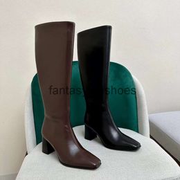 The Row with Ding TR long for boots version women of thick heels square toe high heels but knee side zipper leather