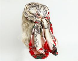 Scarves Silk Satin 90cm Hair Scarf For Women Luxury Print Shawl Wraps Female Headkerchief Hijab Beach Stoles Design Echarpe 2022Sc8644190
