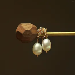 Stud Earrings Korean Ins Fahion Luxury 18K Gold Color Natural Baroque Pearl Ear Drop Dangle Cuff Earring Women Accessories Gift