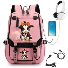 Backpack Girls Cowboy Cow Cute School Bags For Student Teens Bagpack Women Laptop Harajuku Bookbag Usb Mochila