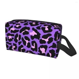 Cosmetic Bags Neon Purple And Pink Leopard Seamless Pattern Toiletry Bag For Animal Cheetah Makeup Organiser Ladies Beauty Dopp Box