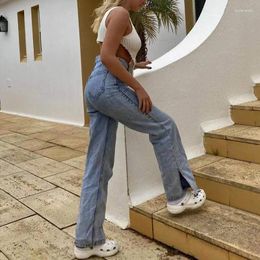 Women's Jeans 2024Casual Slim-fit Pants Women Mid Rise Baggy Lady Retro Y2K Punk Denim Split Straight Leg Streetwear Casual Loos