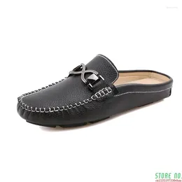 Casual Shoes Men Half Slippers Summer Slip On Comfortable Outside Men's Slipper Leather Handmade Sewing Driving Size 39-44