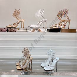 Colourful Chandelier Crystals Honey Sandal snake twining elegant Sandal stiletto High heel RENE CAOVILLA Gold rhinestone dress shoes Silver soles women Pumps