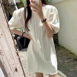 Casual Dresses Neploe 2024 Spring Vintage Style Vestidos Femme Round Neck Fried Dough Twists Pattern Loose Puff Sleeve Knitted Dress