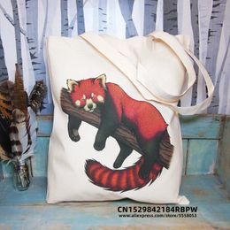 Shopping Bags Lesser Panda Animal Canvas Bag Casual Large Hand Funny Cute Cartoon Handbag Print Capacity Reusable Gift