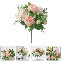 Decorative Flowers Artificial Peony Flower Wedding Bouquet Bride Bridesmaid Holding Silk Roses Simulate Plants Indoor Simulation