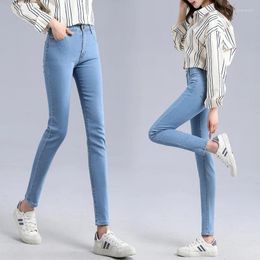 Women's Jeans For Women Mom Blue Grey Black Woman High Elastic 31 32 Stretch Female Washed Denim Skinny Pencil Pants