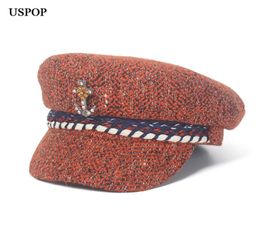 USPOP 2018 New Fashion women tweed newsboy caps winter warm hats diamond flower flat top visor caps casual female Octagonal cap4494018