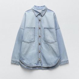 Women Spring Autumn British Style Womens Wear Retro Old Korean Casual Loose Pocket Denim Shirt Coat 240423