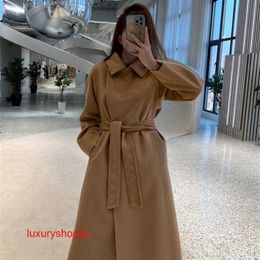 Maxmaras Womens Wrap Coat Camel Hair Coats Manuela Solid Polo Collar Long Sleeve Tunnelled Mid Length Fleece Rjob