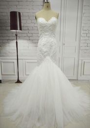 Real Po Long Sweetheart Lace Mermaid Wedding Dresses Women White Corset Back Bridal Gown off Shoulder Wedding Gowns5217657