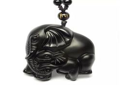 2019 Year natural Obsidian stone Hand carved Elephant good luck charm pendant5828523