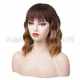 silk New womens head set short gradient rose net high curl temperature wig