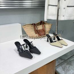 The Row new TR niche French brand Baotou back empty cowhide high heeled sandals casual commuting womens shoes