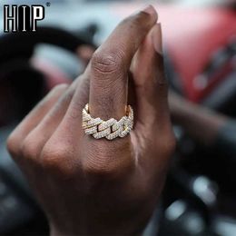 Band Rings Hip Hop Iced Out BlCharm Cuban Prong RMens Gold Cubic Zirconia RFor Mens Jewelry J240429