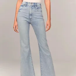 Women's Jeans Women Flare Pants Denim Washing Loose Fit Bootcut Pockets High Street Slight Strech Solid Full Length Spring 2024