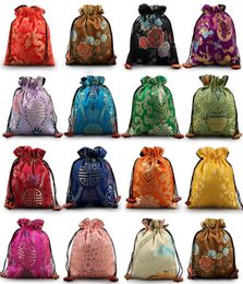 Luxury Floral Large Gift Bags Wedding Party Favour Bags Chinese Silk Brocade Christmas Pouch High End Drawstring Storage Pouch 50pc6019698