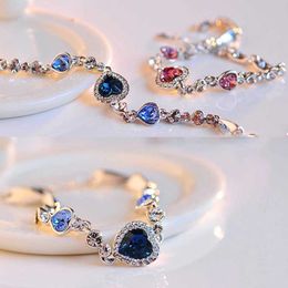 Chain New Women Luxury Lucky Bracelet for Female Blue Crystal Heart Charm Bracelet Women Bridal Wedding Engagement Fine Jewellery Gift