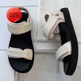 The Row Velcro TR Genuine Sandals Summer Slip-on Thick Strap Sole Fashion Sports Genuine Leather Comfort Flatsole Womens Shoes 3NMK