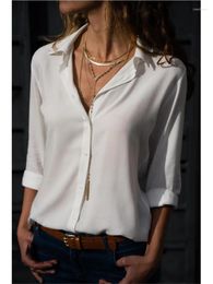 Women's Blouses Women Shirt Spring Summer Casual Long Sleeve Button Solid Colour And Tops 2024 Office Ladies Shirts White Top S-5XL