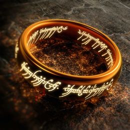 Band Rings Lord of the movie same inside and outside 3D carving Spanish Sanskrit ring stainless steel Exquisite Q240429