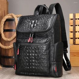 Backpack Fashion Alligator Pattern Genuine Leather For Men Business Laptop Rucksack School Bag Computer 14"