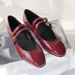 The Row shallow TR red Mary Jane shoes Flat bottom mouth grandma Square head black patent leather single 2022 new VUJJ