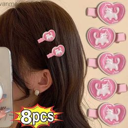 Acessórios para cabelo 8 garotas rosa fofas fofas em forma de coração clipes de cabelo childrens clipes de pato de pato boneco cartoon gatinho bandana de cabelo acessórios de clipe de cabelo wx