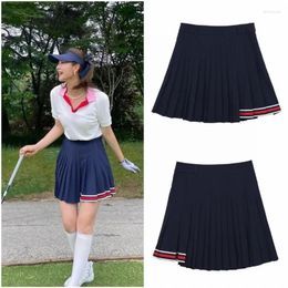 Gym Clothing Golf Women's Thin Pleated Skirt Navy Blue Sports Tennis