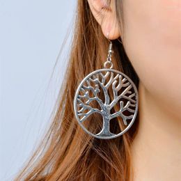 Stud Earrings 2024 Hollow Tree Design Round Shape Silver Colour Women Jewellery Alloy Life Bijoux As A Gift