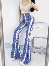 Women's Pants Tight Bag Hip Print Flared Casual Street Trend High Waist Wide Leg Slim Trousers