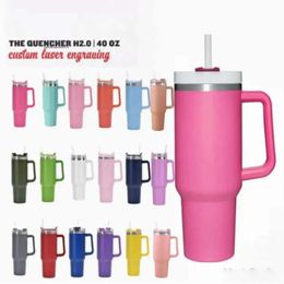 1Pc US STOCK 40Oz Hot Pink Stainless Steel Tumbles With Colorful Handle And Straw Reusable Insulated Travel Tumbler Big Capacity Water Bottle Cup Gg1109 0430