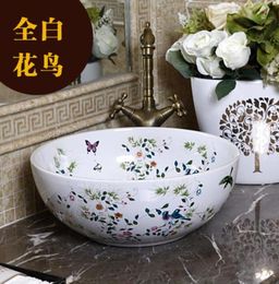 Porcelain China Classic Painting Art BirdsFlowers White Countertop Ceramic Bathroom Sink jingdezhen ceramic basin6818841