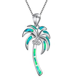 Blue Fire Opal Coconut Palm Tree Pendant In 925 Sterling Silver Jewellery Women039s Necklace For Gift1723893