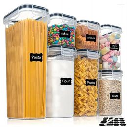 Storage Bottles Airtight Food Containers 7 Pieces Plastic Cereal With Lids Kitchen Pantry Organisation & 24 Labels