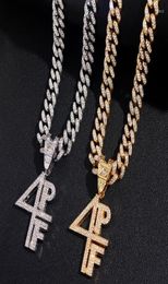 Pendant Necklaces Hip Hop 4PF Letter Crystal Necklace With 13mm Iced Out Rhinestone Cuban Link Chain For Women Men Punk Jewelry4376183