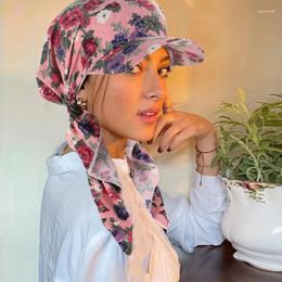 Berets Fashion Fine Colorful Head Wrap Breathable Baotou Cap Scarf Chemotherapy Muslim Hat Veil Stretch Shawl Cute Printed Sleeping