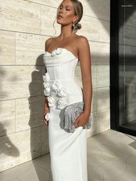 Casual Dresses Sexy Sleeveless White Maxi Bandage Foe Women Summer Elegant Strapless Tie Flowers Bodycon Celebrity Evening Party Dress