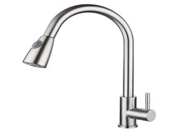 Kitchen Sink Brushed Nickel Faucet Pull Out Sprayer Single Hole Swivel Mixer Tap5603048