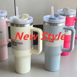 Quenched H2.0 Sakura pink Ocean Blue 40oz Mugs with handle insulated tumbler cover straw stainless steel coffee cup Watermelon Moonshine Pink Flamingo Swrl Tumblers