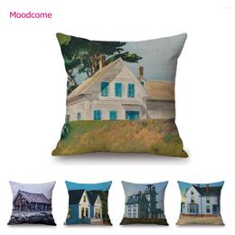 Pillow Village Hut Countryside Castle Building Oil Painting Beautiful Scene Home Decorative Sofa Case Linen Decor Cover